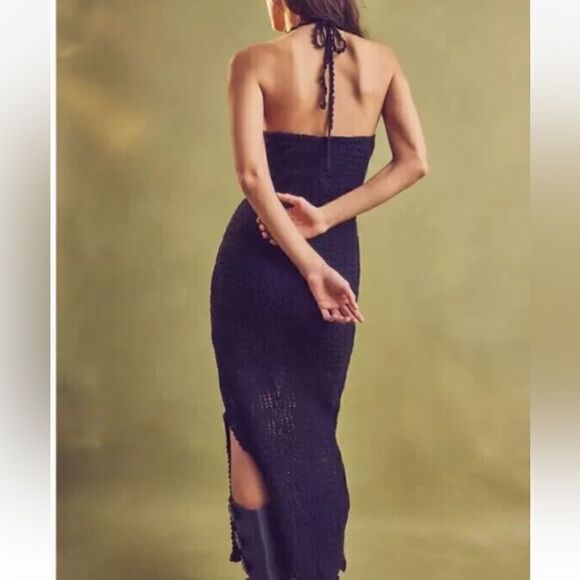 Free People Dahlia Midi Black Dress Backless Crochet Halter Size XS - Picture 5 of 12